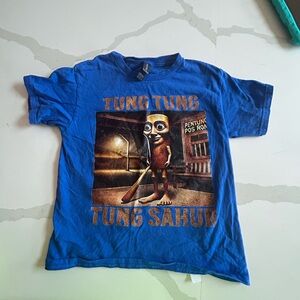 Italian brain rot Blue Kids Tung Tung Graphic Tee